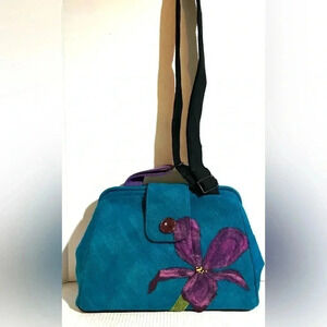 Range of motion embroidered felted wool  crossbody handbag